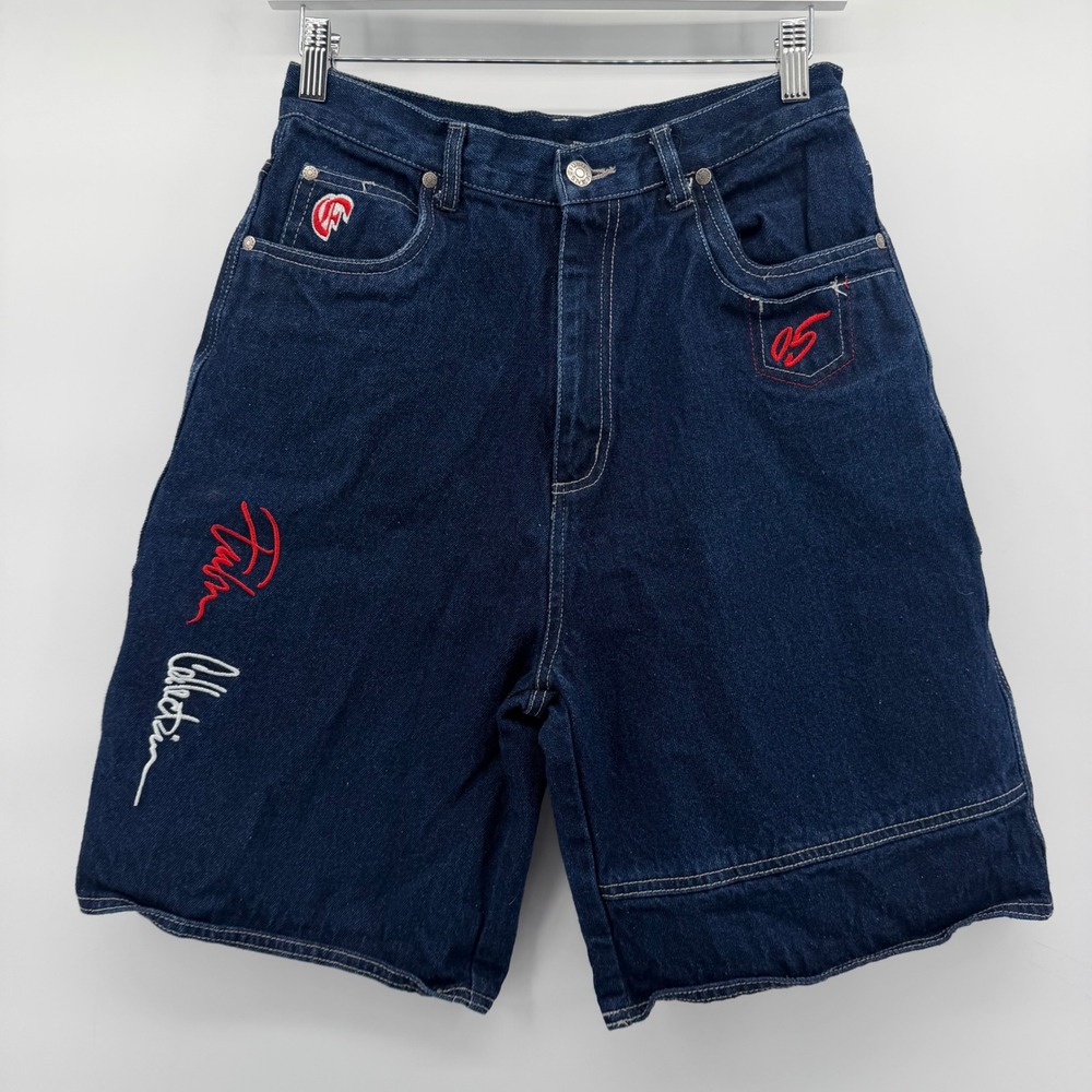 Vintage FUBU Denim Carpenter Shorts Size‎ 18 Dark Blue Embroidered 05 Collection